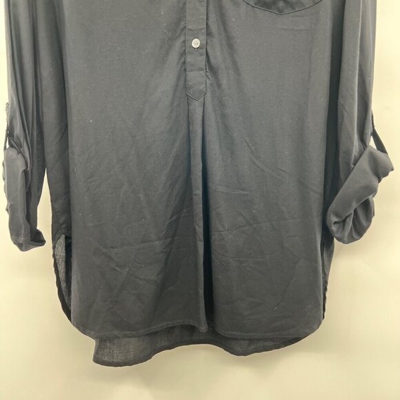 Great Northwest Indigo Pullover Top Long Roll Tab Sleeve Black Sz Medium Buttons - Picture 5 of 8